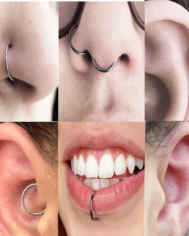 Surgical Steel Nose Rings Septum Piercing Earrings Hinged Segment Clicker Hoop Lip Nipple Ear Cartilage Helix Perforated Jewelry