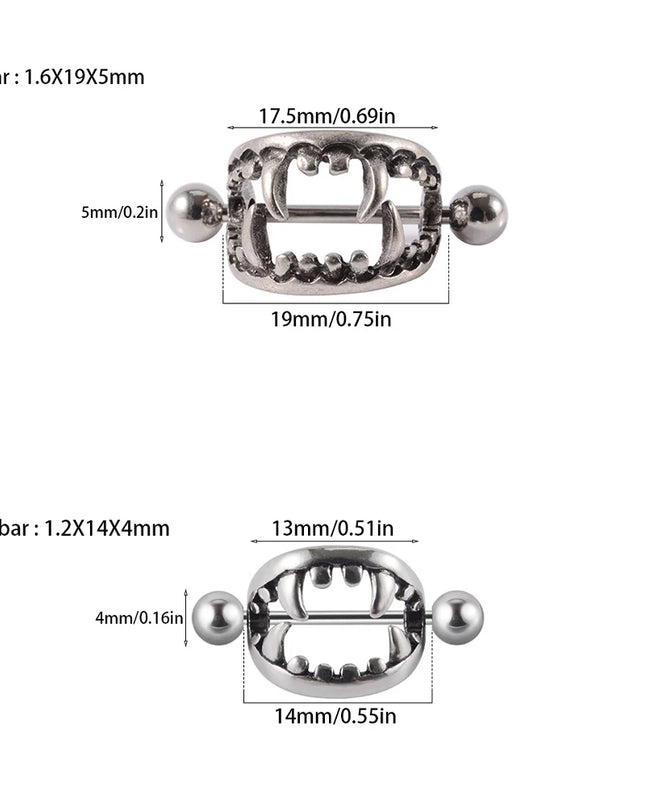 1/2PCS Punk Teeth Nipple Rings Shield Cover Barbell Nipple Piercings for Women Sexy Teeth Body Piercing Jewelry