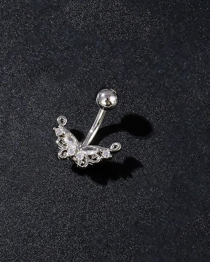 Women's Sexy Belly Button Ring Stainless Steel Navel Piercing with Butterfly Flower Design Body Jewelry