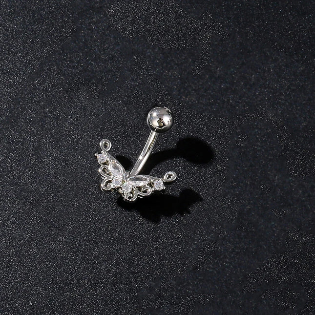 Women's Sexy Belly Button Ring Stainless Steel Navel Piercing with Butterfly Flower Design Body Jewelry