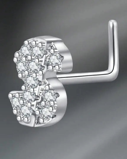L Shaped Nose Studs Rings Cute Heart Moon Shiny Zircon Gold Silver Color Nose Piercing For Women Girl Nostril Jewelry