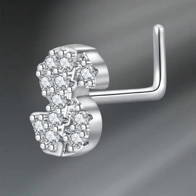 L Shaped Nose Studs Rings Cute Heart Moon Shiny Zircon Gold Silver Color Nose Piercing For Women Girl Nostril Jewelry