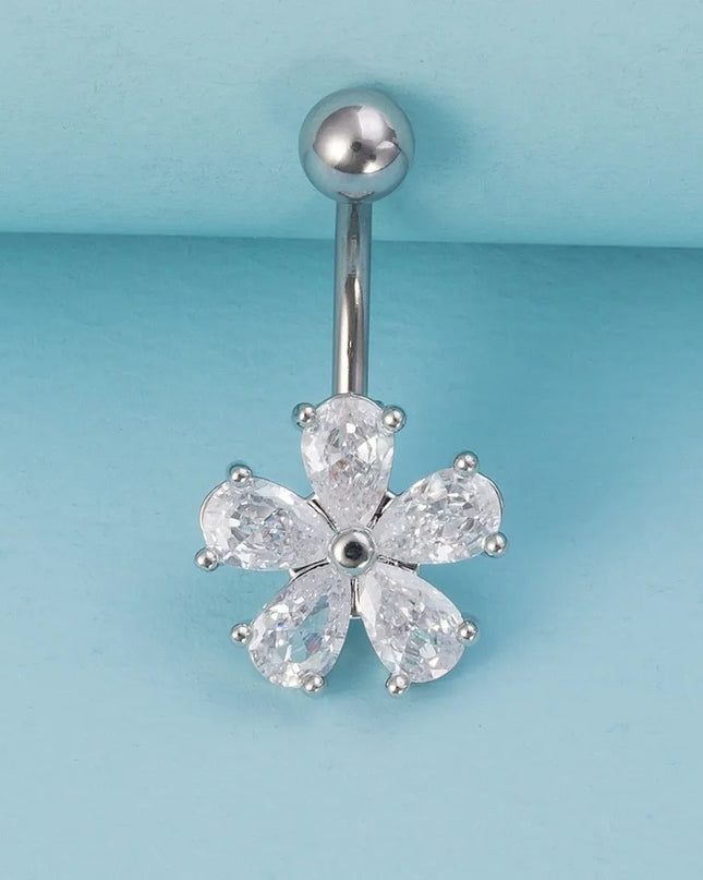 Beach Simple Belly Button Rings Crystal Flower Navel Ring Stainless Steel Zircon Body Piercing Jewelry Sexy
