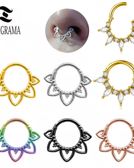 Stainless Steel Nose Ring Flower Hinged Septum Clicker Nose Hoop Seamless Nose Ring for Women Cartilage Nose Piercing Jewelry