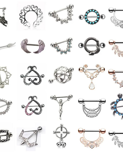 Straight Rod Snake Wing Nipple rings Breast Ring Heart Shaped Adjustable Nipple Piercing Human Jewelry