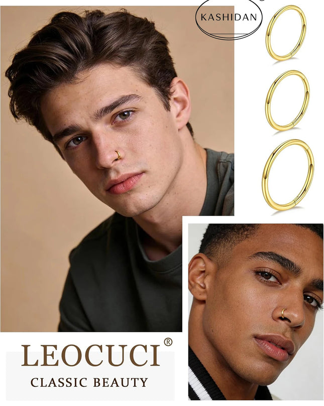 18G gold nose ring for men and women, hinged clicker septum ring for nose/cartilage/body piercing jewelry, 6mm/8mm/10mm/12mm