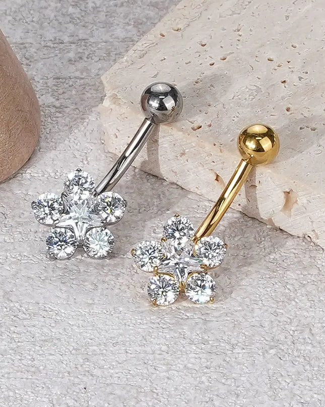 1Pc Titanium Zircon Belly Button Ring Round Heart Flower Navel Piercing Nombril Jewelry 14G Belly Piercing Ombligo