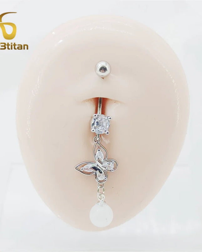 Long Belly Button Rings for Women 14G Titanium Bar Butterfly Heart Charms Dangle Navel Piercing Jewelry Beach Sexy Accessories