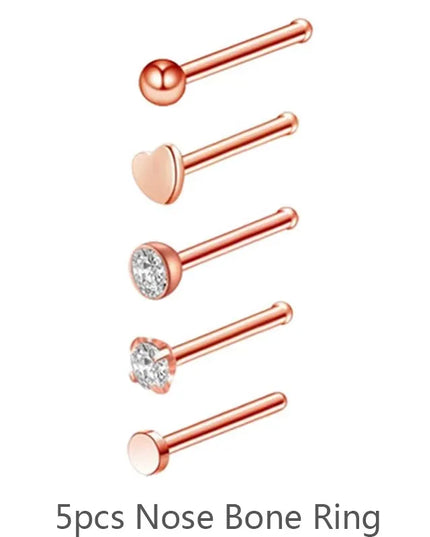 3/4/5/8/10/15/30pcs/lot Fake Nose Studs Ring Piercing Sets L-S-Shaped Curved Nose Rings Pack Steel Star Heart Moon Nose Jewelry