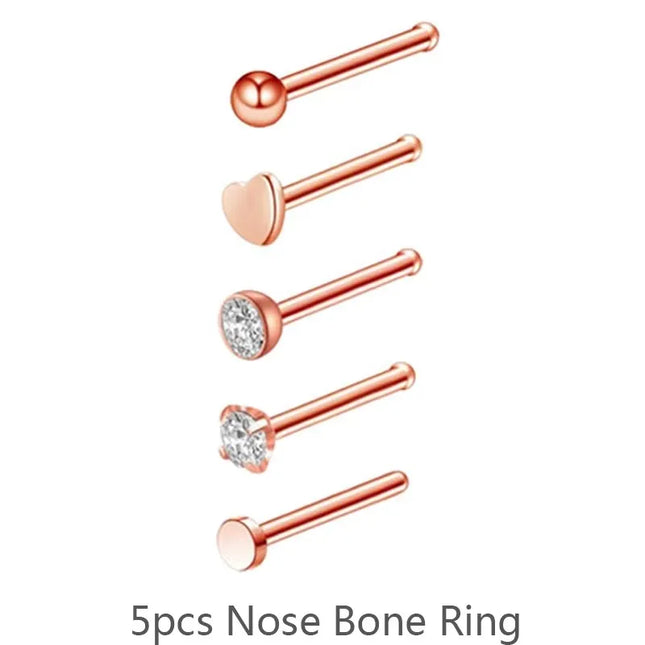 3/4/5/8/10/15/30pcs/lot Fake Nose Studs Ring Piercing Sets L-S-Shaped Curved Nose Rings Pack Steel Star Heart Moon Nose Jewelry