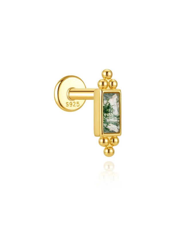 Aide 1PC 925 Sterling Silver 18K Gold Threaded Piercing Earring Women Ins Green Red Colors Zircon  Ear Bone Nail Gift Jewelry
