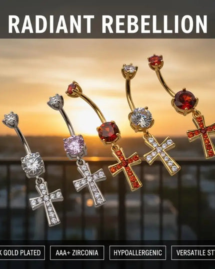 Cross Design Belly Button Ring Surgical Steel Navel Piercing Jewelry Waterproof for Daily Nightclub Wear