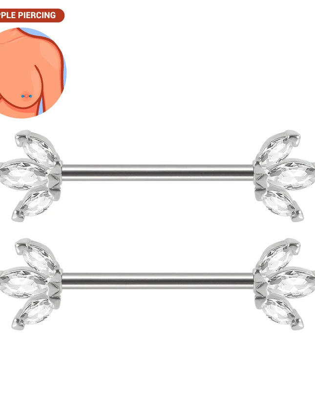 1pair Nipple Piercing Stainless Steel Nipple Rings CZ Butterfly Heart Nipple Barbell For Women Girls 16G Body Piercing Jewelry