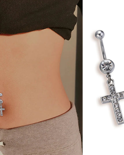 1 Pcs Fashion Zircon Dangling Belly Button Rings Navel Cross Piercing Earrings Belly Piercing Sexy Body Steel Jewelry