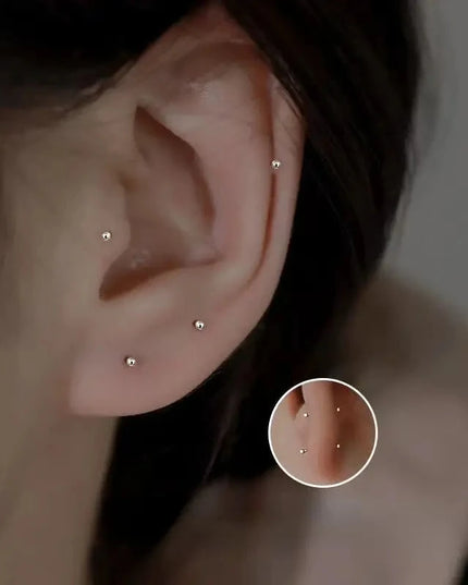 2pcs Ear Piercing Silver Needle Ear Stick Stud Earrings For Women Maintaining Ear Hole Small Tiny Round Ball Ear Jewelry
