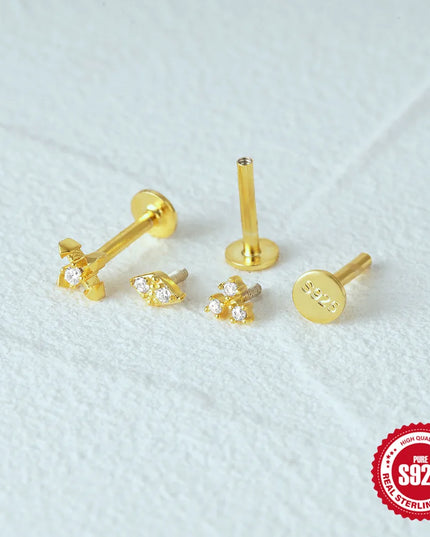 CANNER 1PC 925 Sterling Silver Flat Bottom Piercing Earring for Women Exquisite Crown Ear Studs Cartilage Earring Fine Jewelry