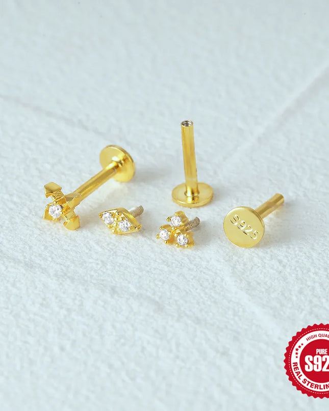 CANNER 1PC 925 Sterling Silver Flat Bottom Piercing Earring for Women Exquisite Crown Ear Studs Cartilage Earring Fine Jewelry