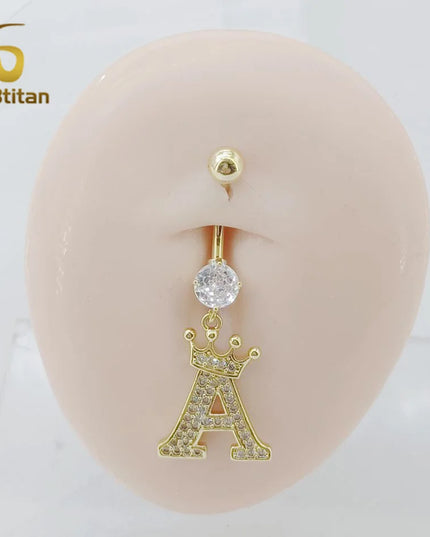 A-Z 26 Letter Initial Belly Button Rings 14G Titanium Curved Barbell Golden Zircon Navel Piercing Body Jewelry Women Accessories