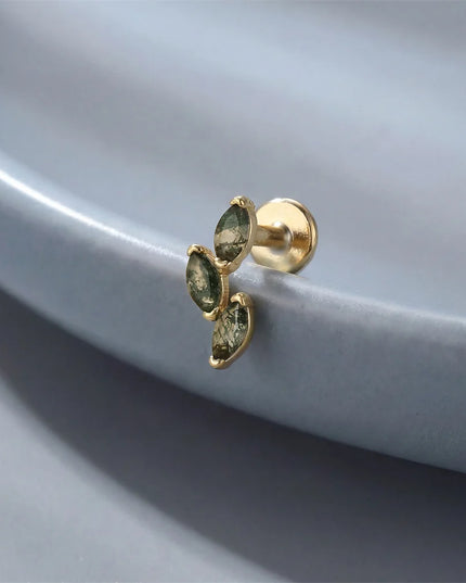 Aide 1PC 925 Sterling Silver 18K Gold Threaded Piercing Earring Women Ins Green Red Colors Zircon  Ear Bone Nail Gift Jewelry