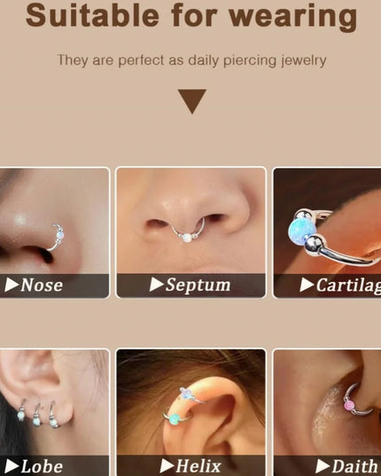 316L Stainless Steel Opal Bead Nose Ring Hoop L-Shaped CZ Nose Stud Set Septum Piercing Nose Jewelry