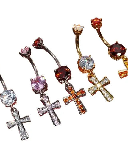 Cross Design Belly Button Ring Surgical Steel Navel Piercing Jewelry Waterproof for Daily Nightclub Wear