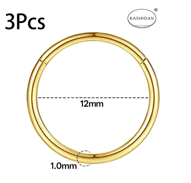 18G gold nose ring for men and women, hinged clicker septum ring for nose/cartilage/body piercing jewelry, 6mm/8mm/10mm/12mm