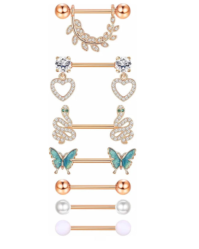 Bobisty Nipple Piercing Jewelry Stainless Surgical Steel Tongue Rings Ball Heart Butterfly Belly Barbell Body Jewelry for Women