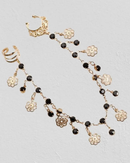 Body Jewelry Earring with Nose Ring Fashion Trendy Nose Clip Rings Gold& Black Fringe Long Chain Tassel Nose Clip Perform