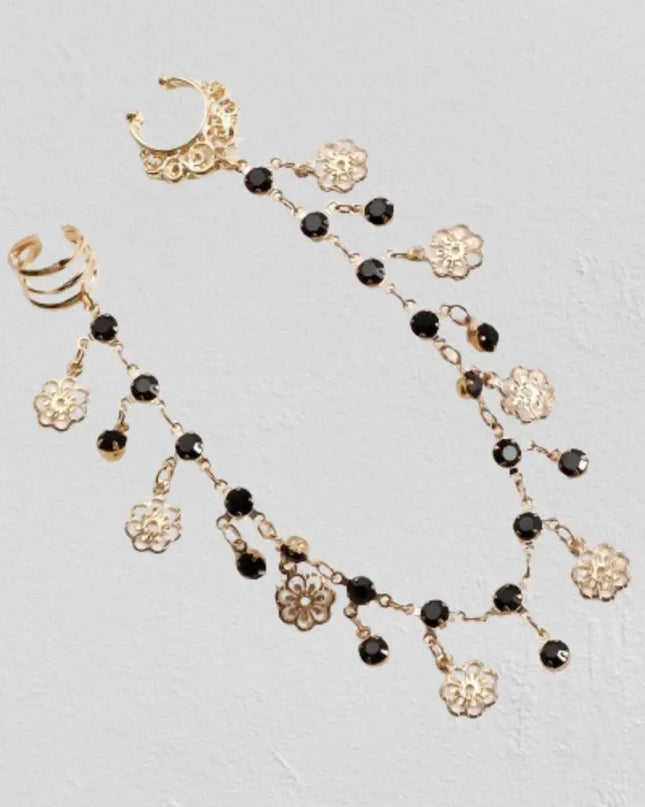 Body Jewelry Earring with Nose Ring Fashion Trendy Nose Clip Rings Gold& Black Fringe Long Chain Tassel Nose Clip Perform