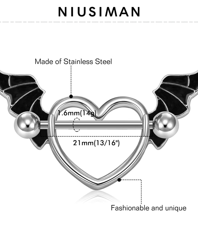1Pair Heart Shaped Nipple Rings Piercing Jewelry for Women Sexy Clips Stianless Steel Nipple Ring Clamps Pierced Body Jewelry