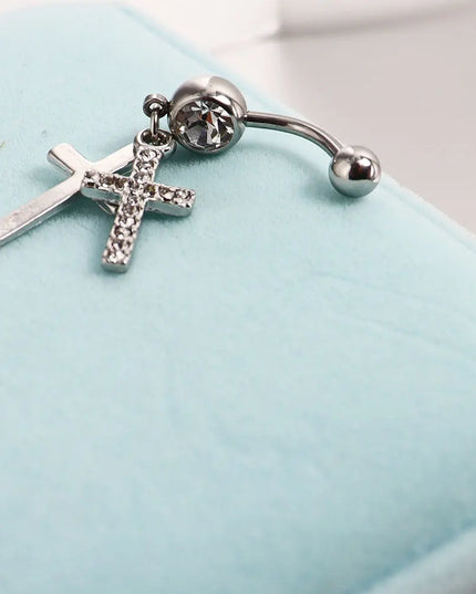 Free Shipping Navel jewelry Crystal belly ring  Navel Ring Button Bar Navel Double Cross Dangle Belly Button Navel Ring