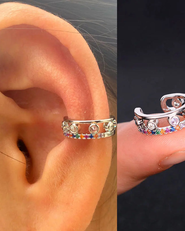 1Piece Zircon Charming Clip On Earrings Ear Cuff Without Piercing Women Geometric C Shape Earscreen Earcuffs Wrap Climb Earring
