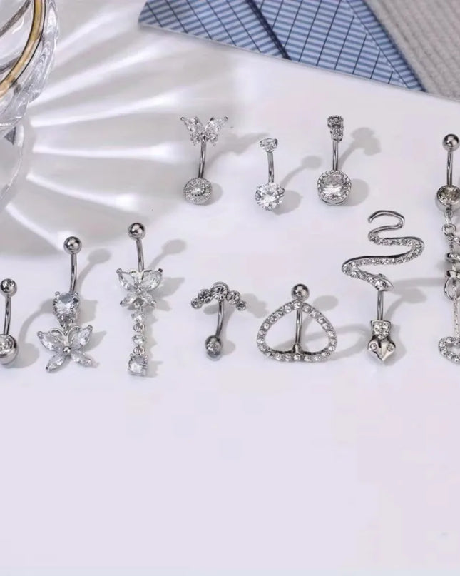 Bobisty Navel Ring 14G Heart Snake Butterfly CZ Dangling Belly Ring for Women Stunning Belly Button Piercing Jewelry