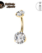 Gold-White CZ / Navel & Bell Button Rings / 14G 1.6x12mm|body|Curved barbell