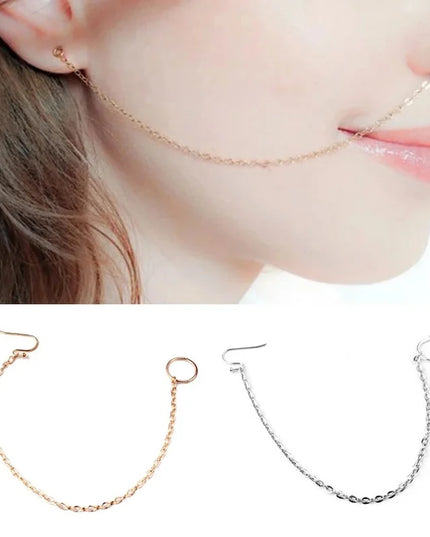New 1Pcs  Ear Hook Nose Ring Body Jewelry Tassel Chain Link Nose Piercing Body Puncture Nostril Piercing for Women Jewelry