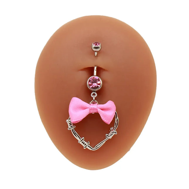 Beautiful Bow Belly Button Ring for Women Heart-shaped Belly Piercing Jewerly Surgical Steel Body Piercing Jewelry