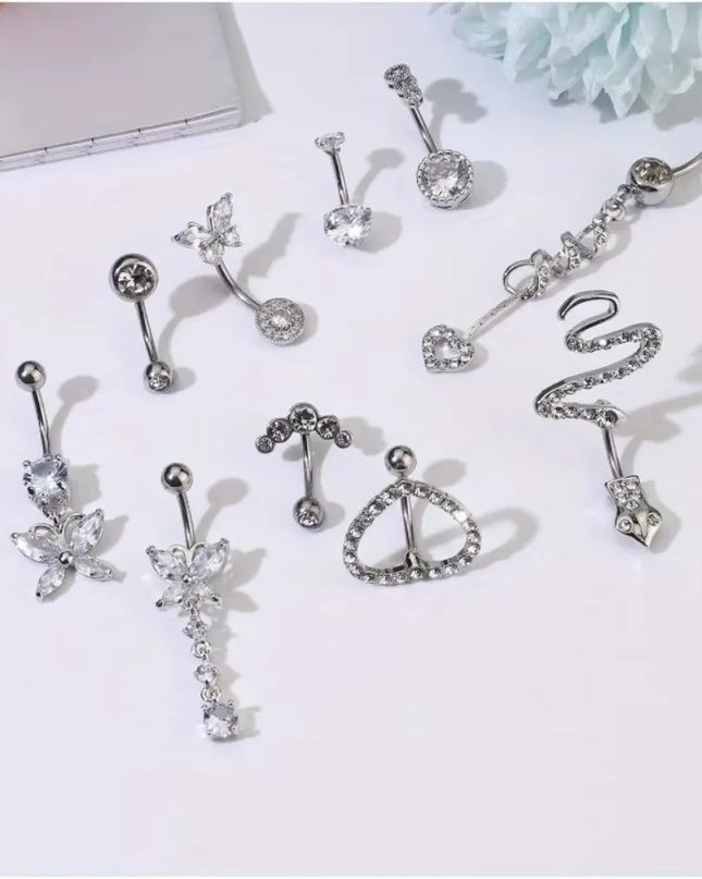 Bobisty Navel Ring 14G Heart Snake Butterfly CZ Dangling Belly Ring for Women Stunning Belly Button Piercing Jewelry