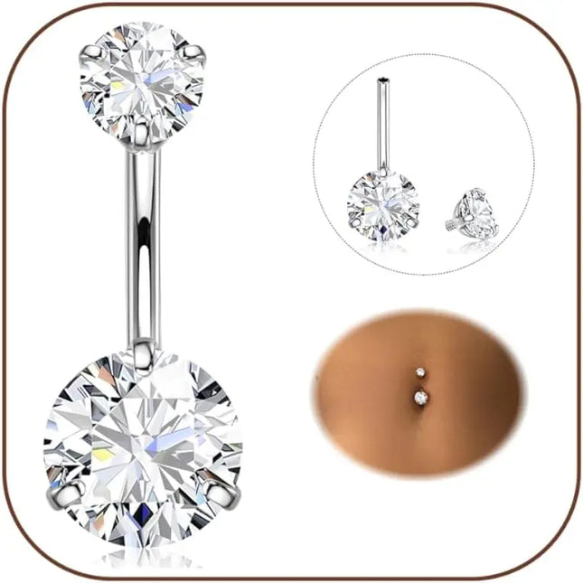 Bobisty Belly Button Rings 316L Surgical Steel Hypoallergenic Belly Button Rings Shiny CZ Belly Button Piercing Jewelry