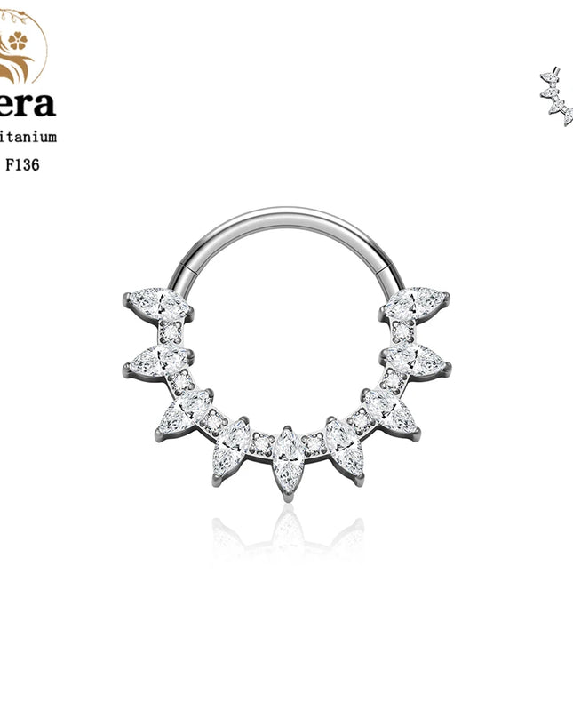 ASTM F136 Titanium Nose Ring Hoop 16G Pear CZ Hinged Segment Septum Clicker Ring Cartilage Daith Piercing Earring Body Jewelry