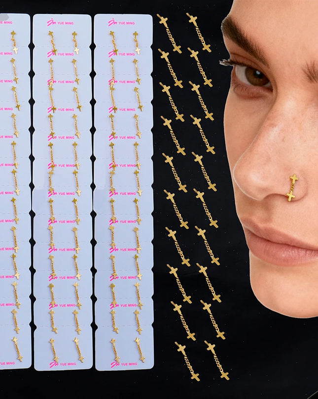 Nose Rings for Women 316L Stainless Steel Nostril Hoop Nose Ring Studs Fashion Body Cross Nose Piercing Jewelry Set