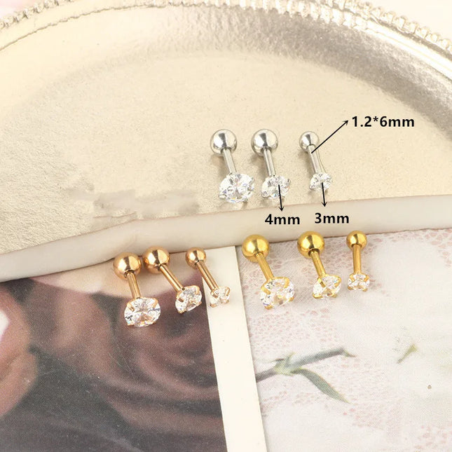 Stainless Steel Hoop Piercing Earring For Women Zircon CZ Cartilage Piercing Helix Daith Conch Tragus Rook Lobe Ear Ring Jewelry