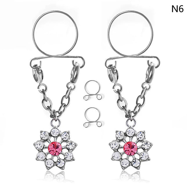 1 Pair New Fake Nipple Ring Sexy Tassel Crystal Butterfly Pendant For Women Girls Adjustable Faux Nipple Piercing Body Jewelry