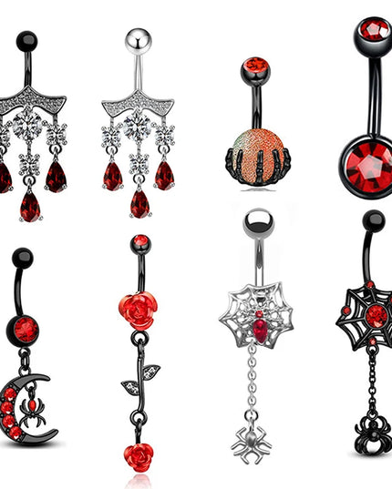 1Pcs Heart Belly Button Rings Pink 14G Women Fashion Belly Ring Dangle Cz Butterfly Punk Spider Navel Piercing Barbell Pircing