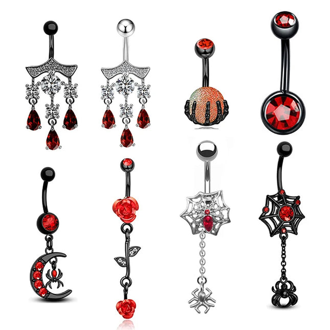 1Pcs Heart Belly Button Rings Pink 14G Women Fashion Belly Ring Dangle Cz Butterfly Punk Spider Navel Piercing Barbell Pircing