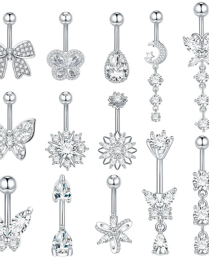  1pc Belly Button Piercing for Women Zircon Moon Butterfly Belly Button Ring Cartilage Navel Earring Jewelry Piercing ombligo