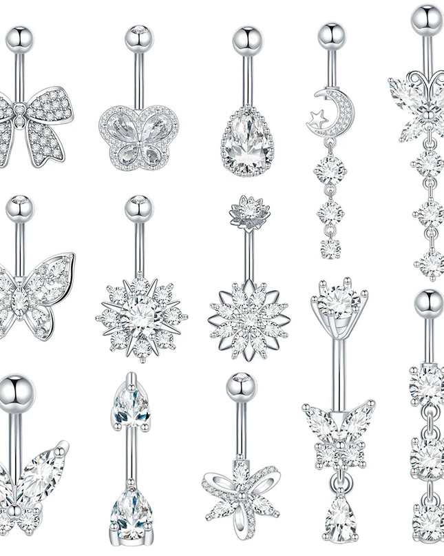  1pc Belly Button Piercing for Women Zircon Moon Butterfly Belly Button Ring Cartilage Navel Earring Jewelry Piercing ombligo