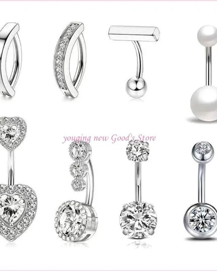 57QA Versatile Belly Button Rings Set of 8 Stainless Steel Navel Rings Body Piercing
