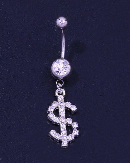 Hip Hop Dollar Belly Button Nail Rings Stainless Steel Anti Allergy Punk Rhinestone Dangle Belly Piercing Jewelry For Women Gift