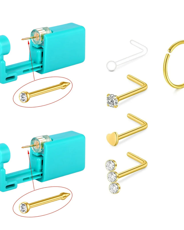 7pcs Nose Piercing Kit Nose Ring Piercing Kit, Nose Piercing Kit with Nose Rings Disposable Nose Piercing Gun Kit