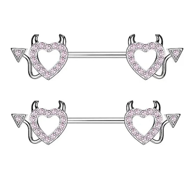 2 Pcs Stainless Steel Pink Nipple Piercing Jewelry Heart Wings Niplple Barbell Moon Devil Nipple Rings Body Piercing Pezon Mujer